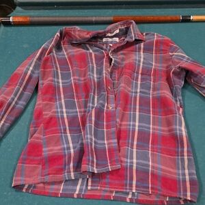 Men's Plaid Button-Down Shirt in Red and Blue